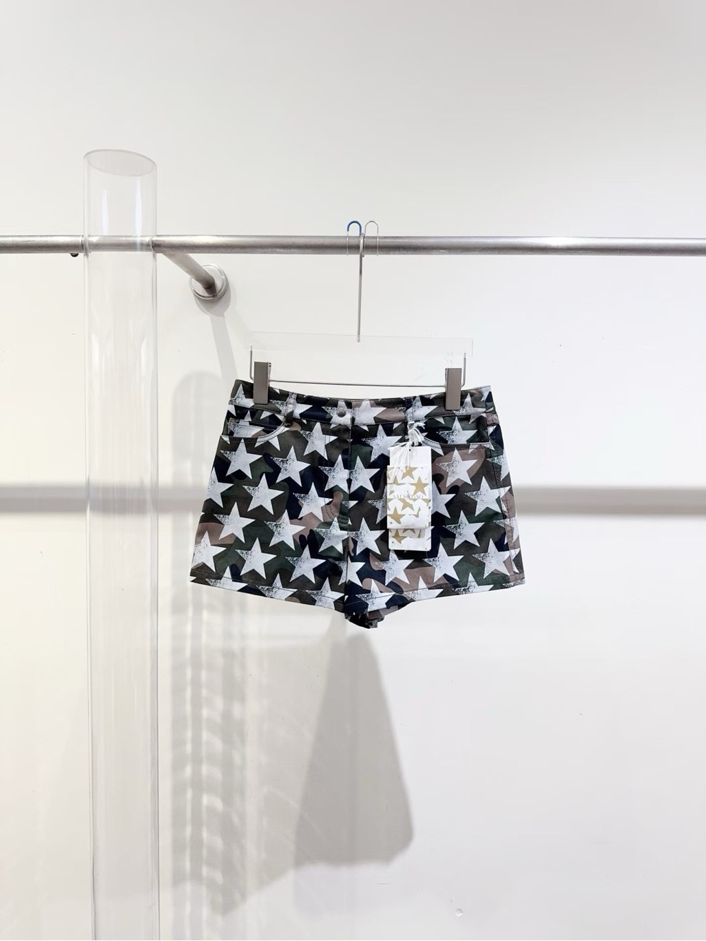 Steal Valentino Star Print Jean Shorts - Black White
